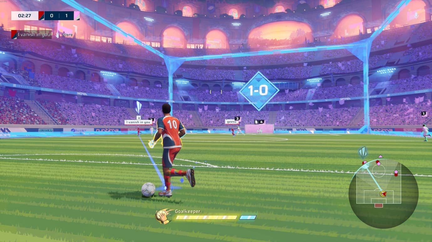 Preparing a pass a goalkeeper in Rematch.